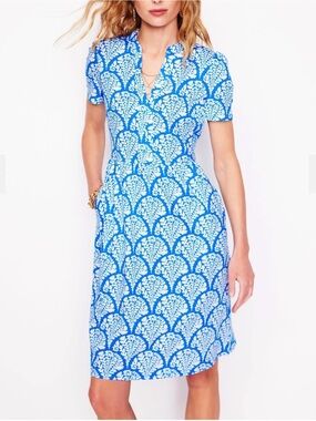Boden Naomi Cerulean Blue Blossomy Print Short Sleeve Dress US 12R
